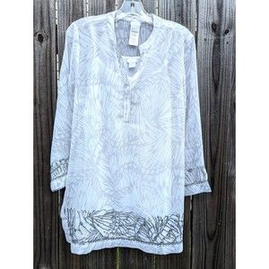 Chicos Blouse Top Women Size 2 12/14 Silver 2pc Blouse Cami Set Sequin Butterfly